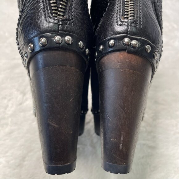 Miu Miu Women's Black Leather Heeled Lace Up Wooden Boots Size 40 - Picture 4 of 16